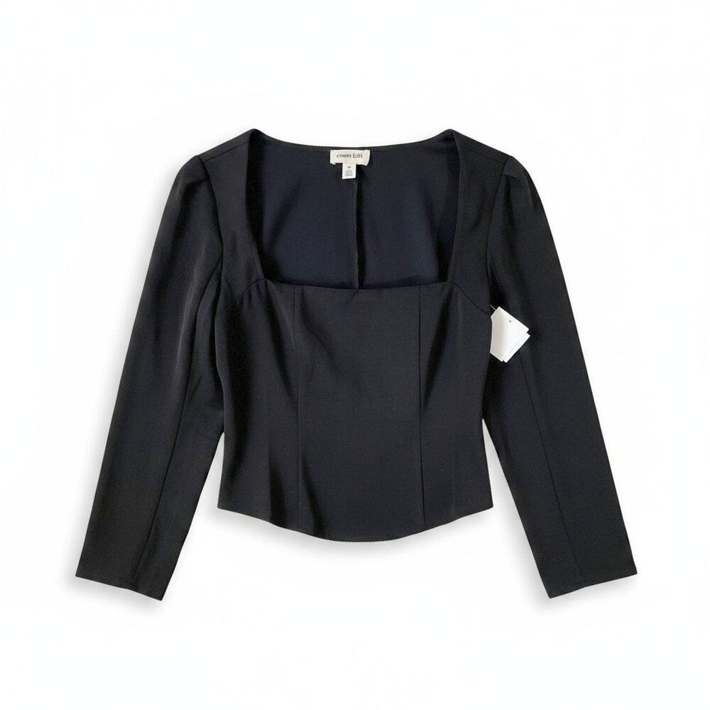 OPEN EDIT Nordstrom New Womens Square Neck Long Sleeve Corset Top Black Size XS